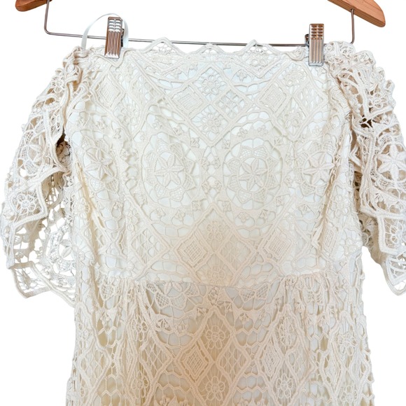 Kite & Butterfly Guipure lace Crochet Off Shoulder Ivory Wedding Gown Boho Beach - Picture 10 of 17